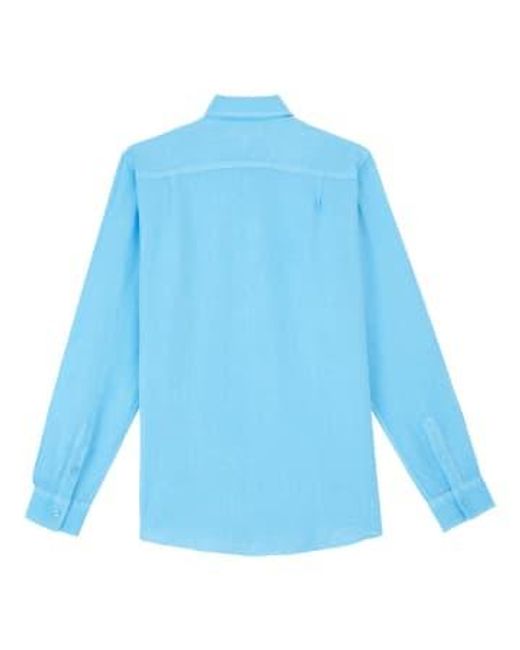 Vilebrequin Blue Caroubis Linen Long Sleeved Shirt for men