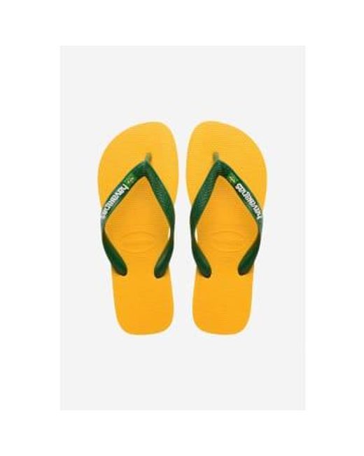 Mens Brasil Logo Flip Flops 2 di Havaianas in Yellow da Uomo