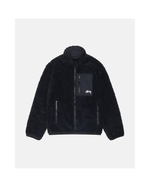Stussy Blue Black Sherpa Reversible Jacket for men