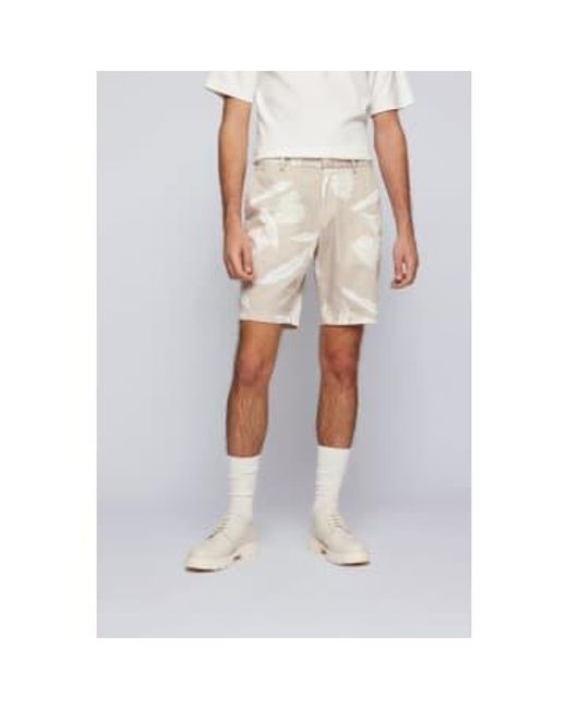 Medium Stretch Cotto Seasonal Printed Slim Fit Shorts di Boss in Natural da Uomo