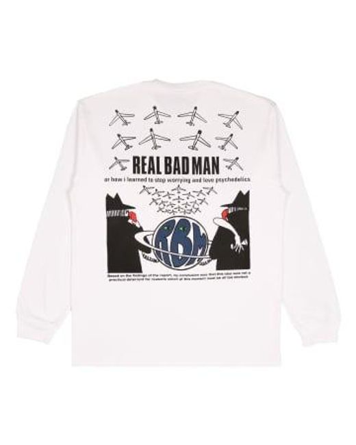 Real Bad Man White Stop Worrying Ls T-shirt Medium for men