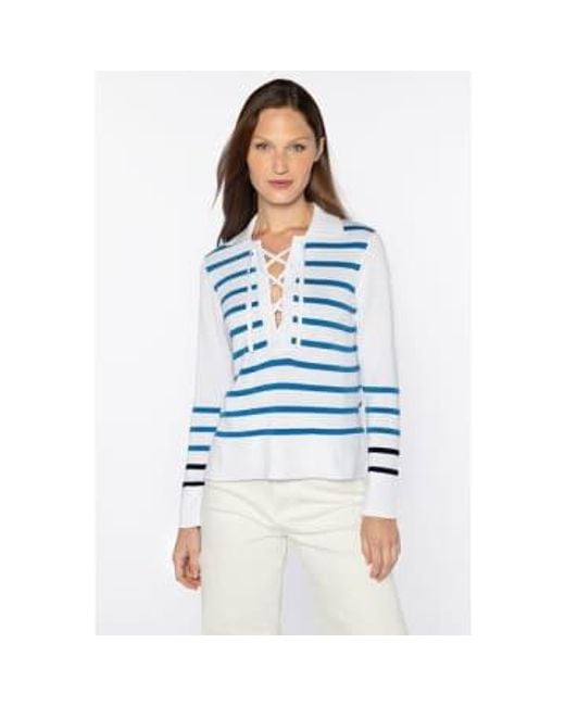 Kinross Cashmere Blue Cashmere 'stripe Lace Up' Polo / Xs