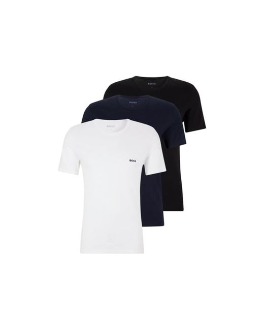 BOSS by HUGO BOSS Pack Of 3 White Navy And Black Cotton Logo Embroidered T  Shirts in Blue for Men | Lyst