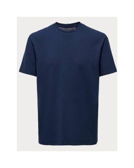 Only & Sons Blue Kian Seesucker T-shirt Navy / Small for men