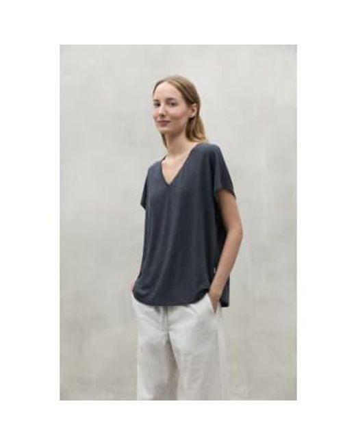Ecoalf Gray Arenda V Neck Linen T Shirt Caviar Xs