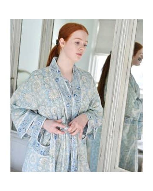Block Printed Cornflower Cotton Dressing Gown di Powell Craft in Blue