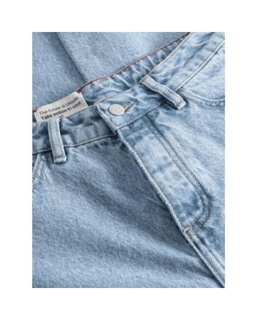Knowledge Cotton Blue 2170002 Reborn Gale Straight Mid-rise Bleached Stonewash 5-pocket Jeans