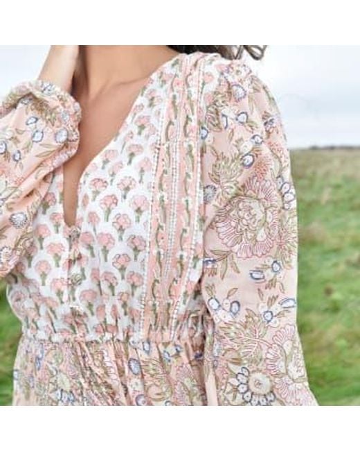 Vestido algodón floral durazno estampado en bloque 'Cora' Powell Craft de color Natural