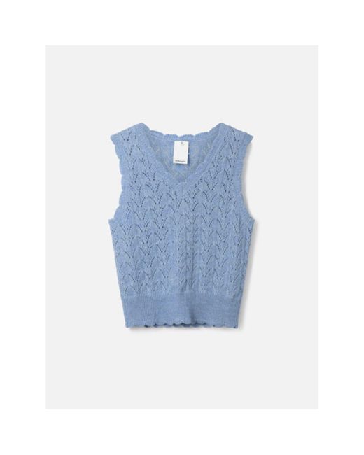 Thought Blue Rhea Mercerised Wool Pointelle Knit Vest