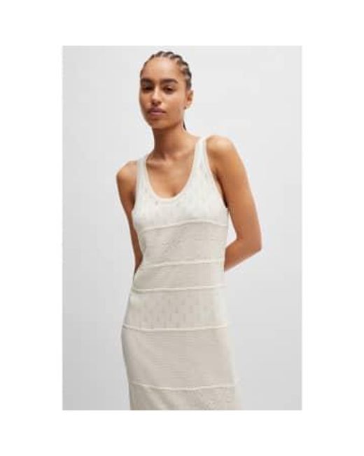 Boss White C Fekong Lace Knit Midi Dress Size: L, Col: Off L