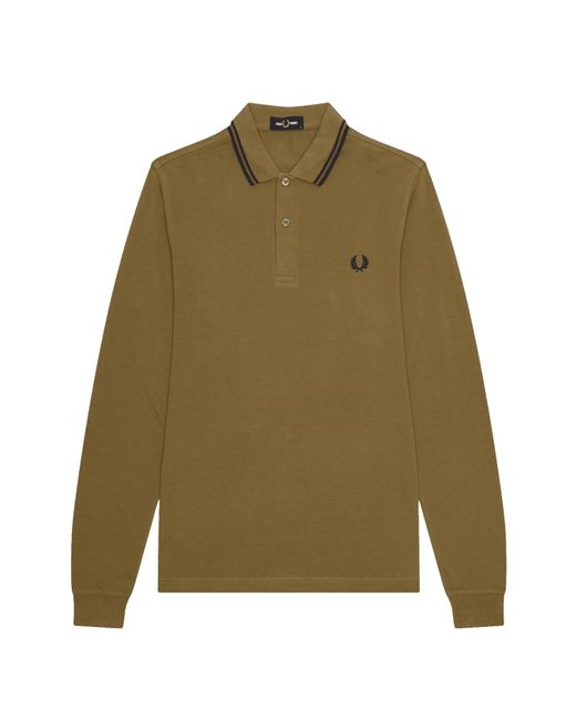 Fred Perry Authentic Long Sleeved Twin Tipped Polo Shaded Stone & Black in  Green for Men | Lyst