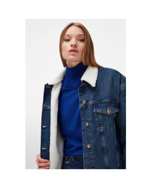 7 For All Mankind Blue Easy Jacket With Faux Fur Lining Small