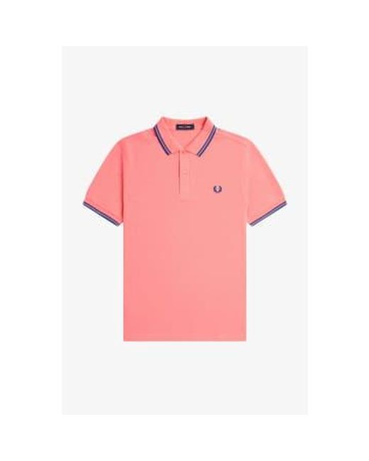 Fred Perry Pink M3600 Polo Shirt Light Coral Heat/cobalt Medium for men