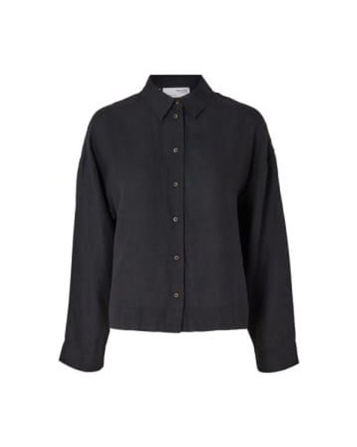 Blusa lino negro slflinnie SELECTED de color Black