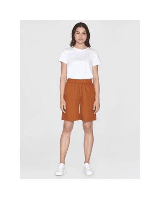 Knowledge Cotton Orange 2050010 Posey Wid Mid-rise Poplin Bermuda Shorts Leather