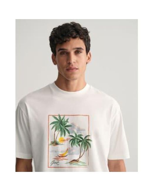 Gant White Hawaiian Printed T-shirt for men