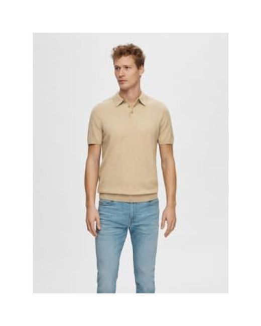 SELECTED Natural Berg Ss Knit Polo for men