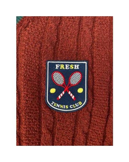 Fresh Red Tennis Club V Neck Cotton Sweater for men