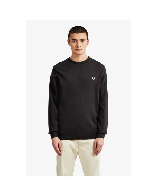 Fred Perry K9601 Classic Crew Neck Jumper in Black for Men | Lyst