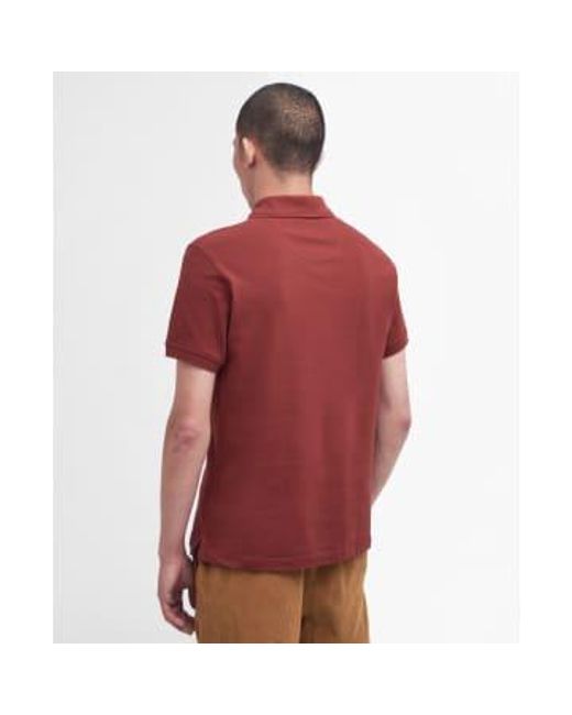 Barbour Red Pique Tartan Trim Polo Shirt Brick Burgundy Extra Large for men