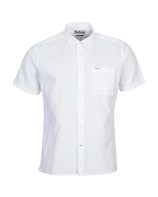 Nelson Short Sleeve Linen Shirt White di Barbour da Uomo