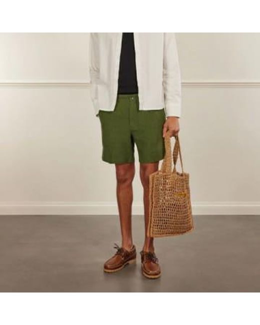 Percival Green Pleated Linen Shorts Est for men