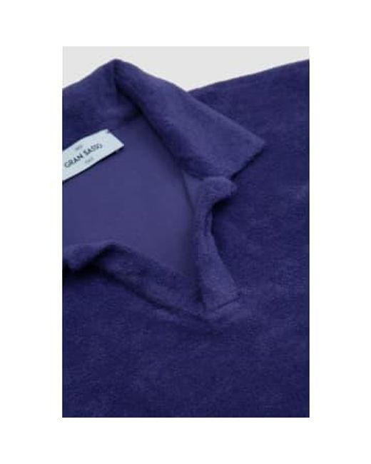Open Collar Terry Fleece Polo di Gran Sasso in Blue da Uomo