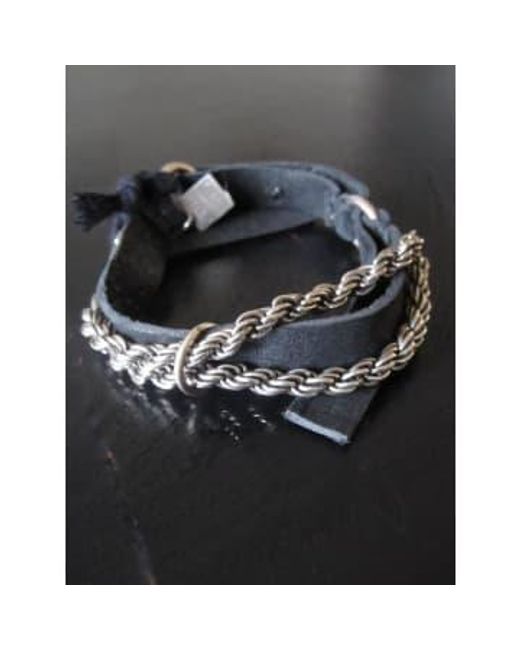 Bracelet chaîne cor et cuir argent 925 oxydé Goti pour homme en coloris Black