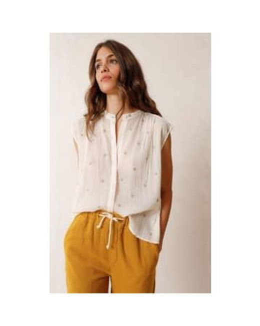 Indi & Cold Natural All Over Embroidered Gauze Top Cream Xs