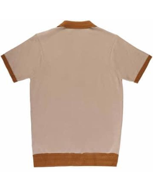 Gabicci Natural Arlo Button-thru Knitted Polo Shirt Granola Xl for men
