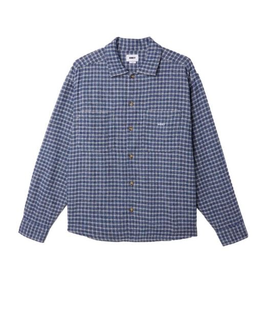 Obey Blue Bigwig Micro Plaid Woven Shirt for men