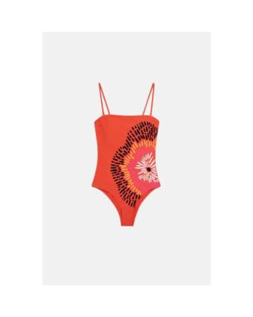 Compañía Fantástica Red Floral Print Bandeau Swimsuit S