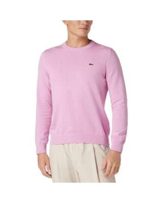 Mens Regular Fit Cotton Blend Jersey Crew Neck Sweater di Lacoste in Purple da Uomo