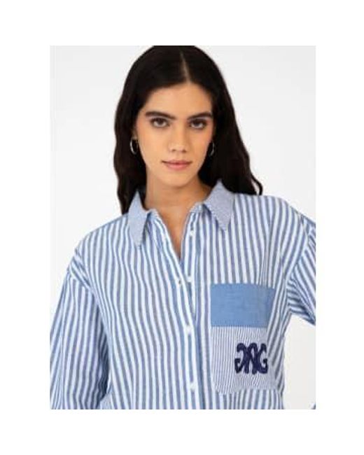 An'ge Blue Sissina & White Stripe Shirt M