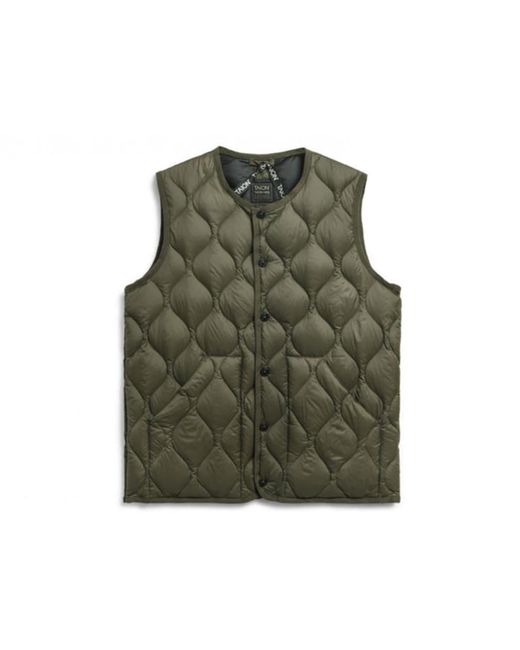 Taion Green Gilet Military Crew Neck Down Dark Olive for men