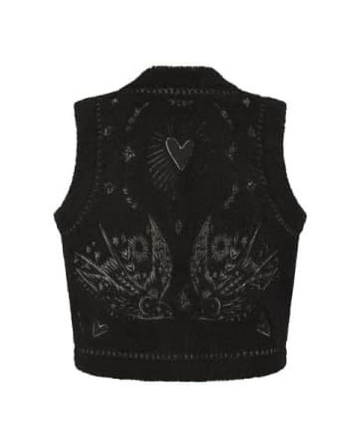 Nooki Design Black Free Bird Embroidered Faux Shearling Gilet- / S 100% Polyester