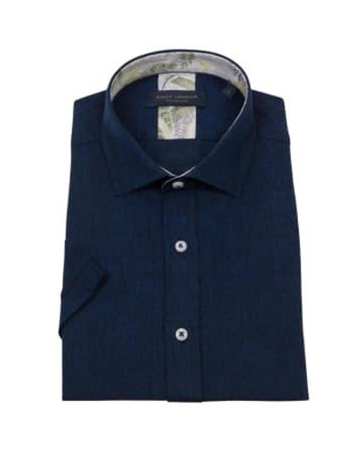 Guide London Blue Linen Blend Short Sleeve Shirt Navy L for men