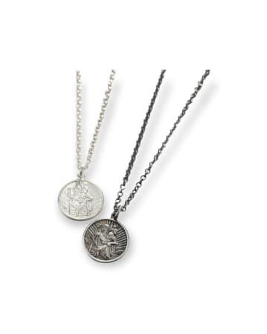 Posh Totty Designs Metallic Oxidised Sterling St Christopher Necklace Sterling for men