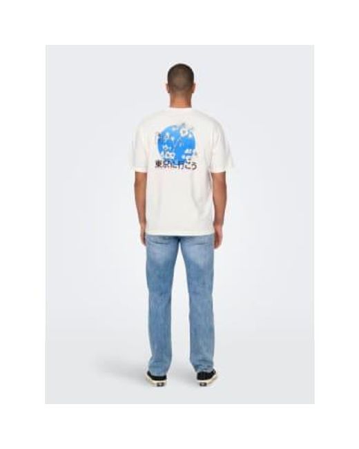 T-shirt imprimé japonais blanc Only & Sons pour homme en coloris Blue