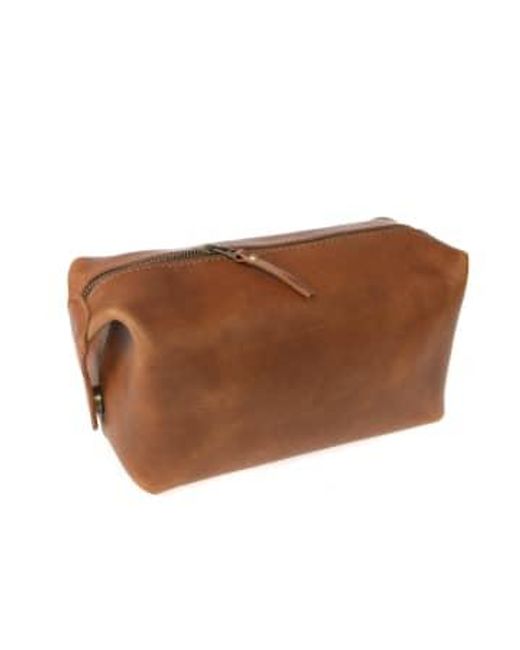 VIDA VIDA Brown Leather Deluxe Wash Bag Leather for men