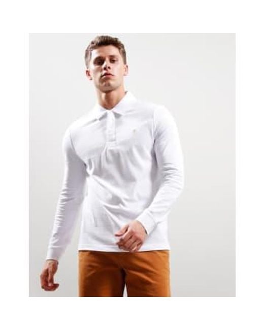 Farah White Blanes Long Sleeved Polo Shirt for men