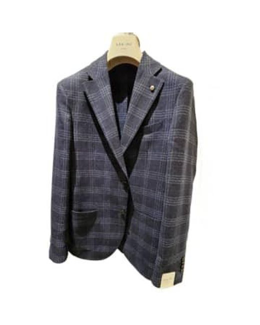 L.b.m. 1911 Gray Dark Check Slim Fit Wool, Linen And Cotton Blend Jacket 42350/1 56 for men