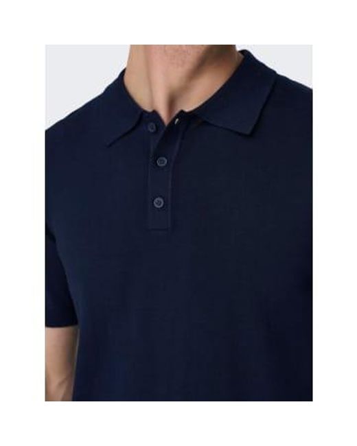 Only & Sons Blue And Knitted S/s Polo Navy / Small for men
