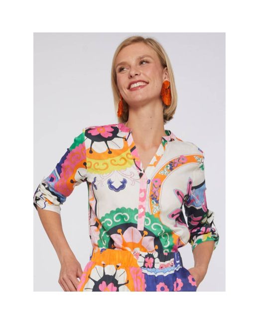 Vilagallo Multicolor Shirt Francina Suzani Print Cotton Satin Multi Coloured