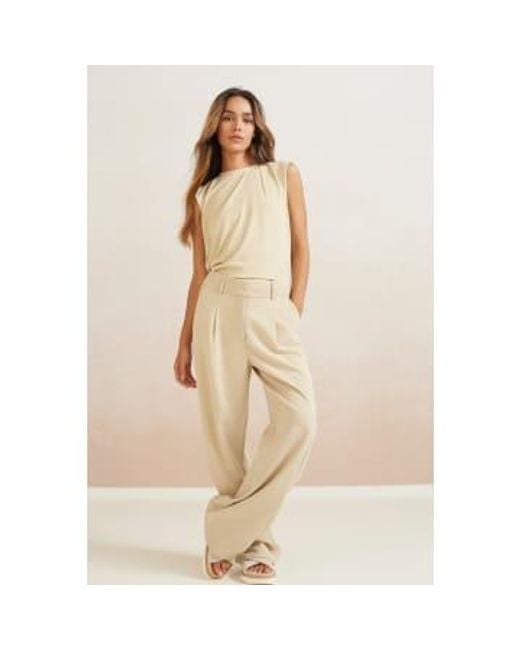 Yaya Natural Woven Wide Leg Trousers With Side Pocket, Zip Fly And Pleats
