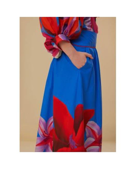 Farm Rio Blue Watercolor Floral Midi Skirt