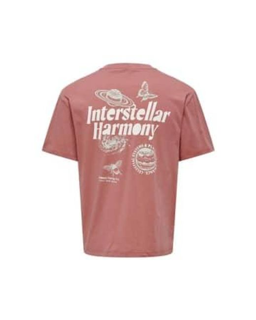 Only & Sons Pink Kason Relax Print T-shirt Dusty Ceder Cedar / Small for men