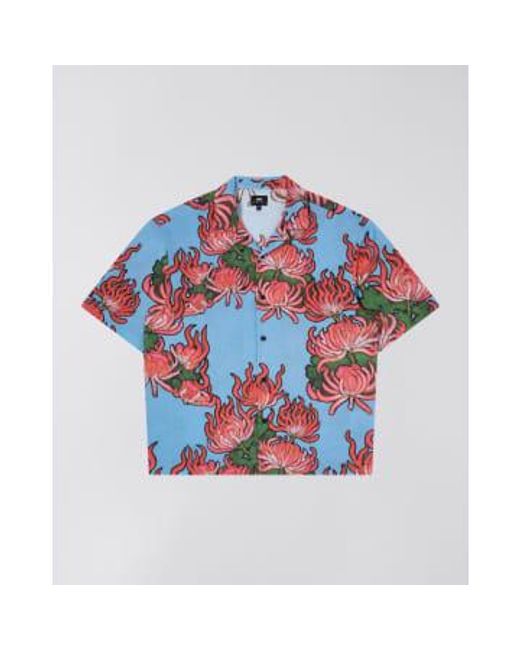 Edwin Blue Garden Kiku Shirt / Red S for men