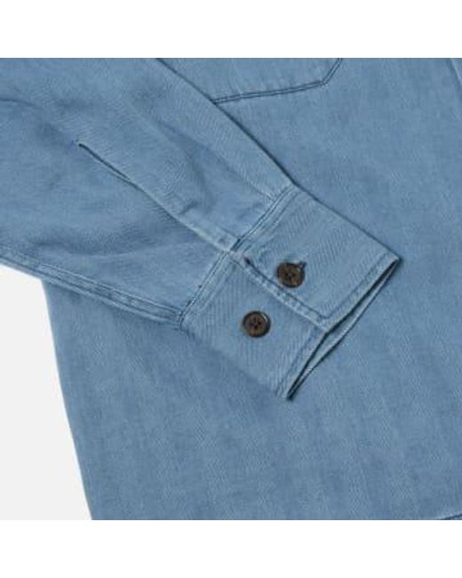 Universal Works Blue Long Sleeved Utility Shirt Herringbone Denim Washed Indigo S for men