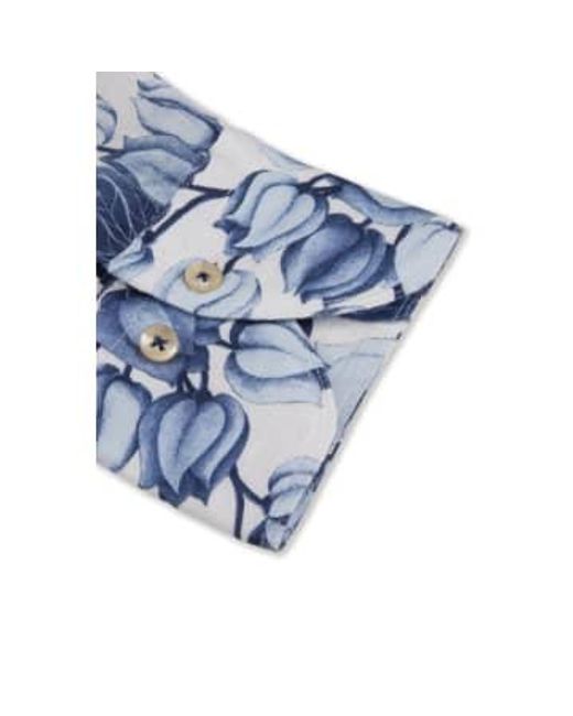 Stenstroms Blue Slimline Floral Linen Shirt 7747218771001 M for men